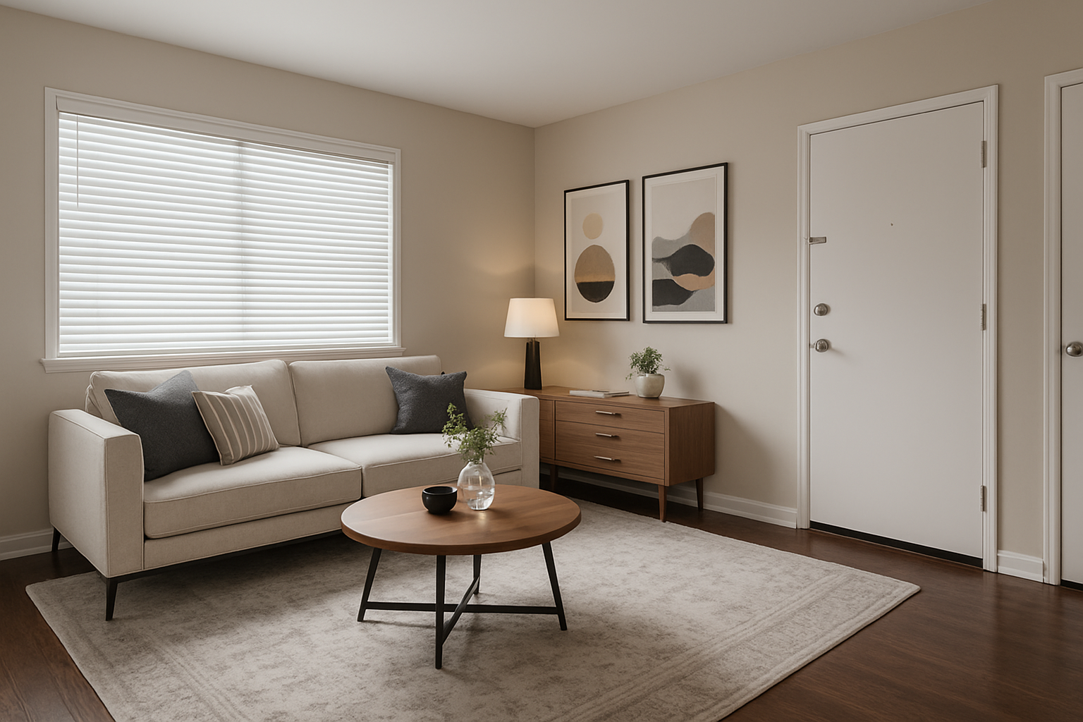 Modern living room with hardwood floors