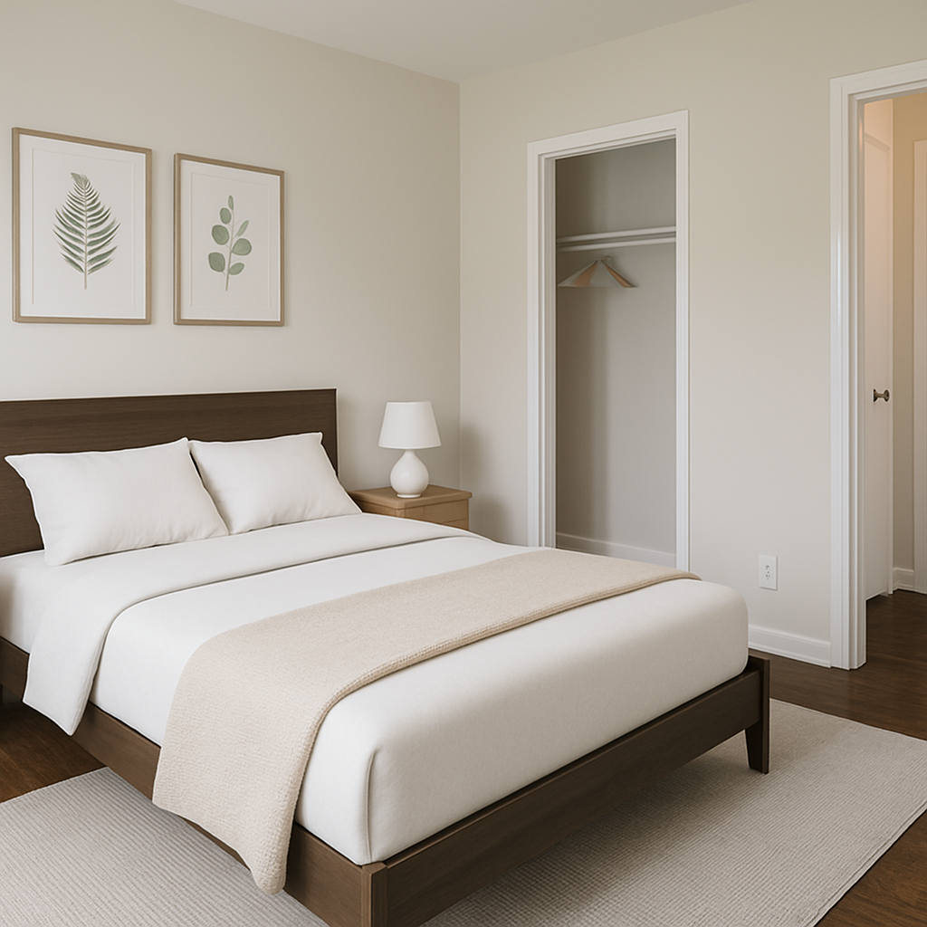 Clean bedroom with closet
