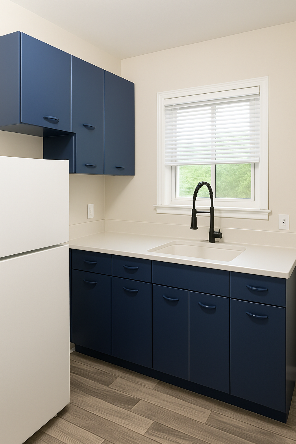 Updated kitchen with navy cabinets
