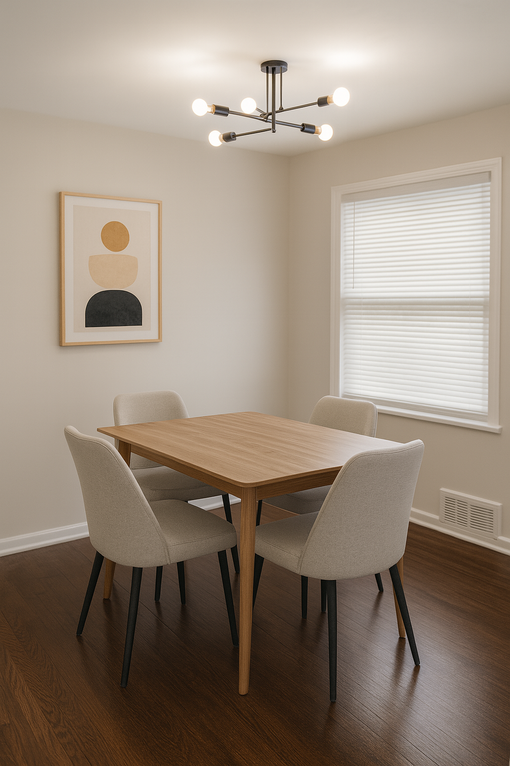 Dining area with modern pendant light